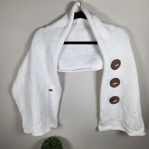 Pure Accessories White Hand Knit Cotton Shrug Bolero Wooden Buttons OS 60x16 in.